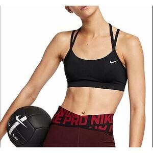 Nike Dri‑FIT Strappy Sports Bra Small Black Low Impact Removable Pads Swoosh